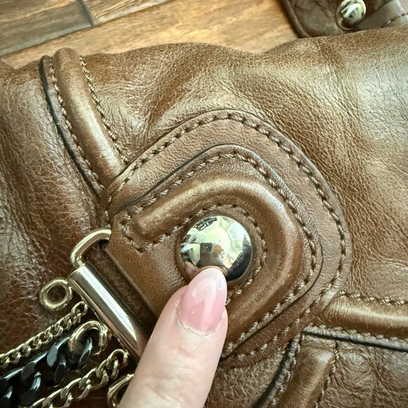 Guess Marciano Cassie Chocolate Leather Shoulder Bag with Chain Detail - Picture 11 of 13